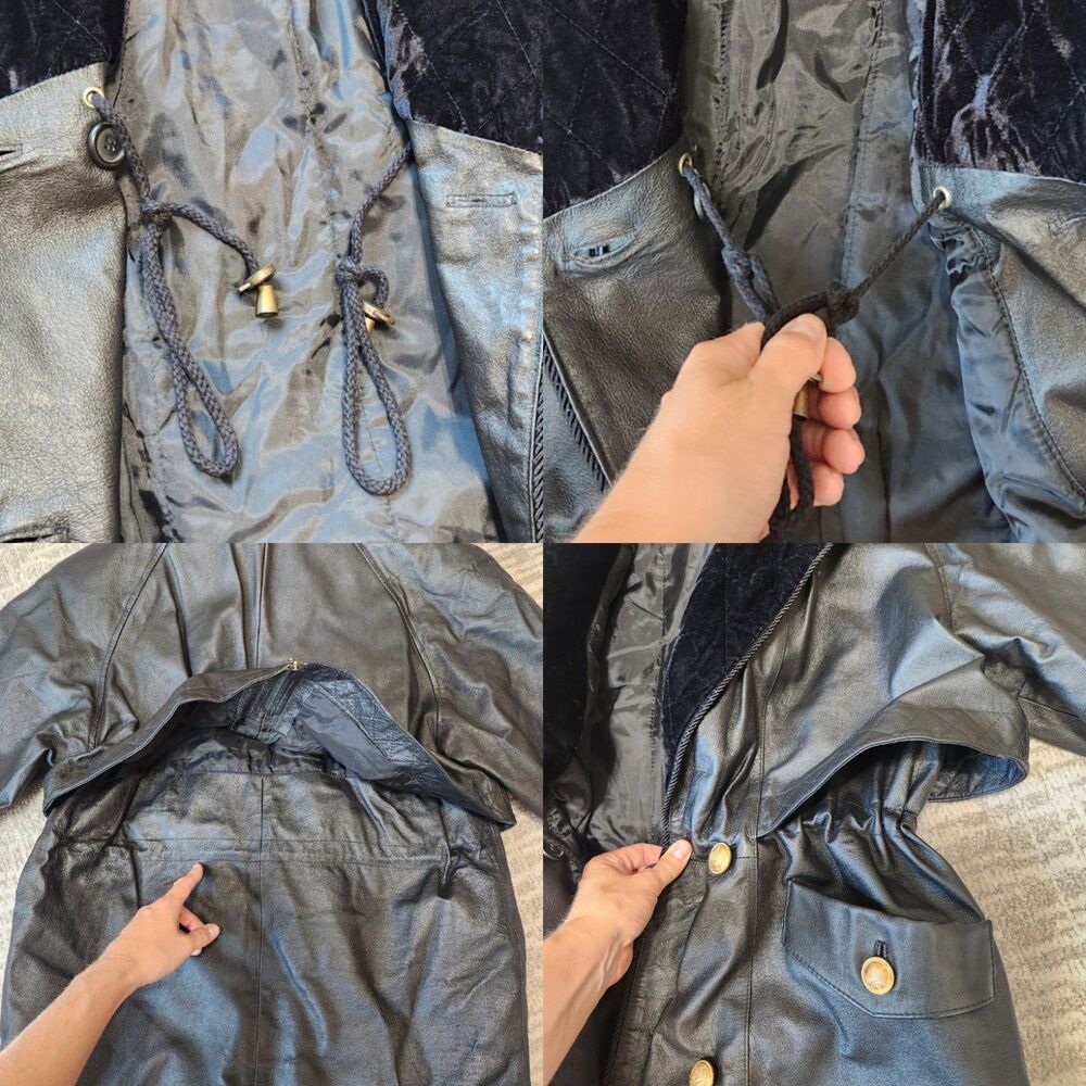 Vintage Middlebrook women Park Black Leather Trench Parka Coat Hooded M - Picture 9 of 10